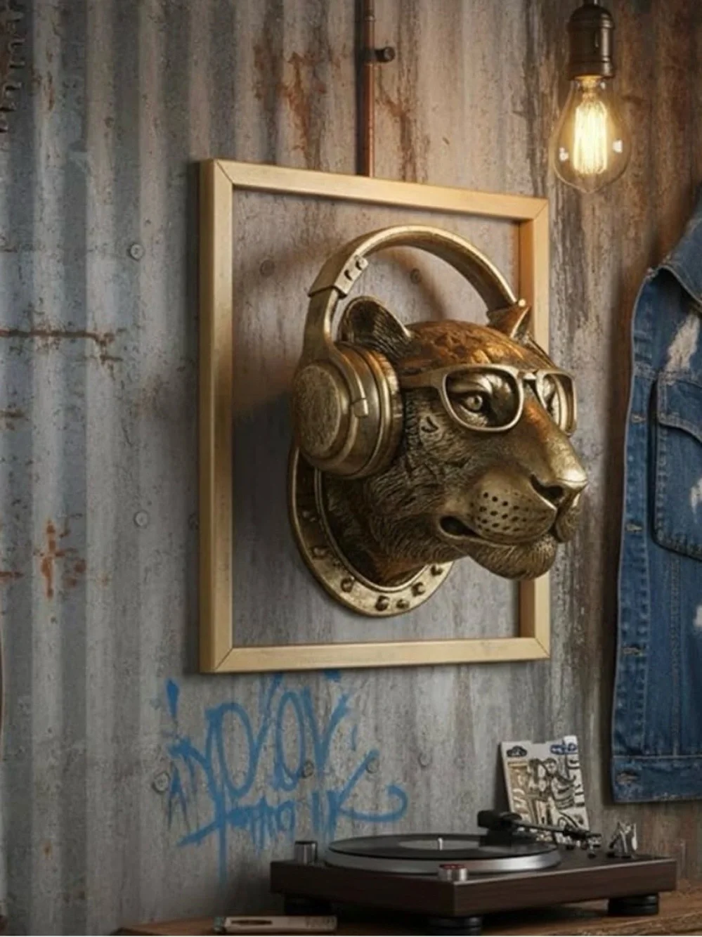 Exquisite Resin Leopard Animal Head Wall Sculpture gift Metal Frame NEW